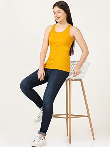 Image of FLEXIMAA Women's Cotton Plain Round Neck Sleeveless T-Shirt