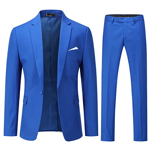 Costume Homme 2 Pièces Mariage YOUTHUP Veste Un Bouton Revers Cranté Smoking Bleu Taille XXL