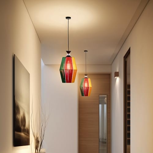 Image of Groeien Silk Weave Crystal Metal Multicolor Hanging Pendant Ceiling Lamp Fixture | Chandelier for Home, Indoor, Outdoor,Living Room, Bedroom(Bulb Included)(SilkWeave, 1)