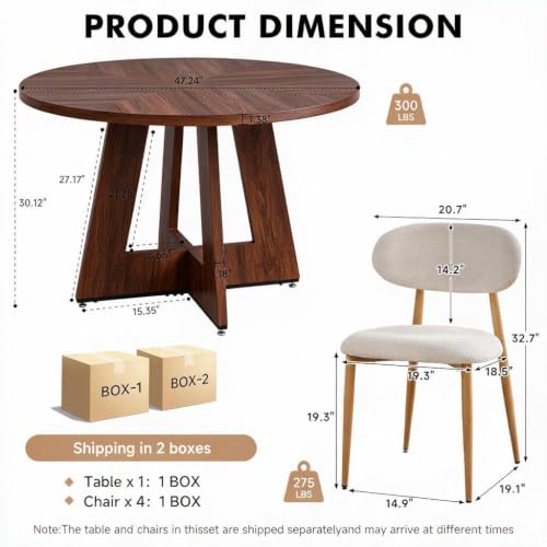 Image of 47'' Round Dining Table Set for 4, Kitchen Table and Chairs
