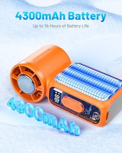 W & O Handheld Portable Fan with Ice Cooler,Speed (1-199) Personal Turbo Mini Fan 4000mAh Rechargeable,Powerful 20000RPM Pocket Hand Fans（orange） - image 5