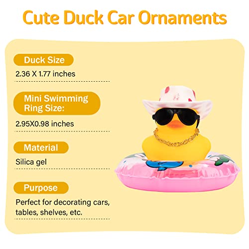 Image of wonuu Car Rubber Duck, Yellow Duck Decoration Dashboard with Sun Hat Swim Ring Necklace Sunglasses for Car Dashboard Decorations, Pink White Cowboy Hat-Pink Dolphin