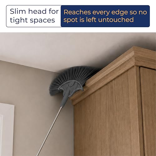Image of Vivela Extendable Ceiling Broom with Long Handle | Multipurpose Cleaning Brush for Ceiling, Walls, Fans, and Corners | Lightweight Durable Broom Stick for Dust, Spider Web Cleaning