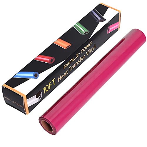 Image of RENLITONG Rose Red HTV Iron on Vinyl 12Inch by 10ft Roll Heat Transfer Vinyl for T-Shirt HTV Rolls for All Cutter Machine - Easy to Cut & Weed for Heat Transfer Design