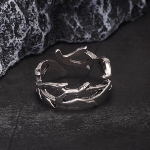 925 Sterling Silver Irregular Crown of Thorns Ring for Men Women Adjustable Branch Ring Gothic Jewelry2