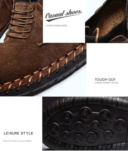 Men's Vintage Hand Stitched Lace-Up Mid Loafers,Lace-up Chukka Dress Boot Motorcycle Walking Boots,Casual Leather Ankle Boots 6