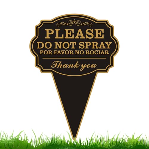 Double Sided Yard Sign Do Not Spray/POR FAVOR NO ROCIAR Garden Sign with Stake 10x14 Bilingual English and Spanish Warning Sign Rust-Free Metal Weatherproof for Outdoor Use (DO NOT SPRAY-1PACK)
