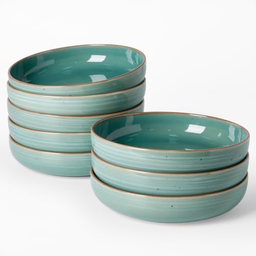 famiware Meteor 33 oz Pasta Bowls Set of 8, Peacock Green
