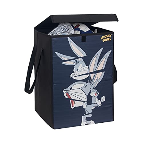 Image of PrettyKrafts 75 L Non Woven Bugs Bunny Rectangular Foldable Large Laundry Bag /Basket With Lid & Handles, Freestanding Clothes Storage Organizer for Bedroom (36x36x53cm, Black, Set of 1)