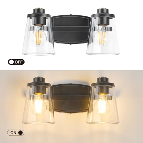 Image of Bathroom Light Fixture, 14 Inches 2-Light Matte Black Vanity Light