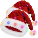 Vaiziq Lights Up Christmas Santa Hats,Red Velvet Xmas Costume Hat For Adult Women Men Party Holiday Unisex New Year Festive Headwear