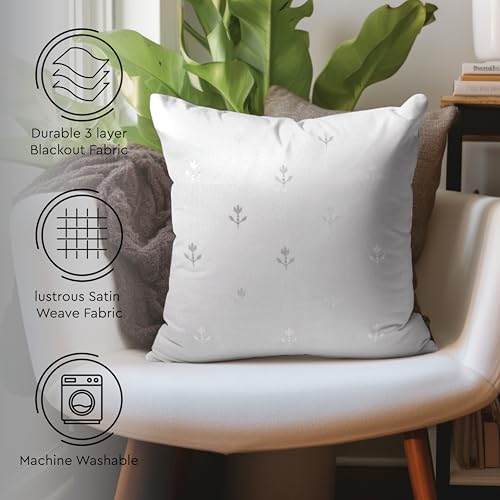 Image of Encasa XO Silver Foil Cushion Covers, Pillow Cases, No Inserts Grey | 16 inchx16 inch | Heavyweight Satin Weave | Concealed Zipper | Machine Washable | Set of 2