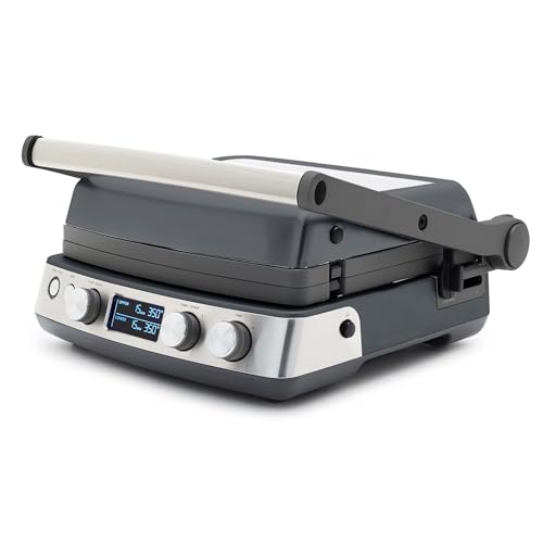 GreenPan Elite 7-in-1 Multi-Function Contact Grill & Griddle, Healthy Ceramic Nonstick Reversible Plates, Adjustable Shade & Shear, Closed Press/Open Flat Surface, PFAS-Free, Graphite