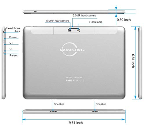 Tablet 10 inch, 5G WiFi Tablet, Android 8.1 Go, 16GB, Dual Camera, 1280x800 IPS Display, GPS, Bluetooth, Google Certified PC - Silver
