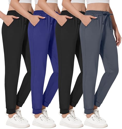 4 Pack Women's Joggers Sweatpants with Pockets Lightweight Quick Dry Yoga Pants for Lounge Gym Workout