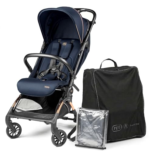 PEG Leichter Buggy Volo mit Regenschutz, Handgepäckgröße, Flugzeuggeeignet, Kompakt, Ab Geburt bis 22 kg, Reisetasche Inklusive, Blue Shine