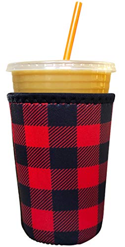 Image of Medium Buffalo Plaid Neoprene Iced Coffee Sleeve, 24 Oz, Fits 22-24 Oz Cups