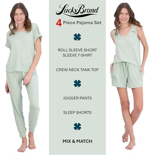 Image of Lucky Brand Women's Pajama Set - 4 Piece Sleep Shirt, Tank Top, Pajama Pants, Lounge Shorts (S-XL)