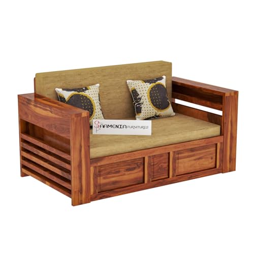 Image of Mamta Furniture Solid Sheesham Wood Sofa Cum Bed Furniture Set with Storage and Cushions for Living Room | Bedroom | Drawing Hall Honey Queen