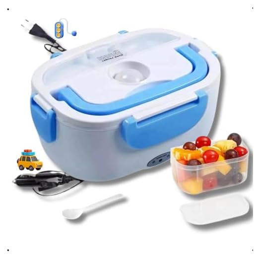 Marmita Elétrica Portátil, Com tomada 110/220v e plugue de carro 12/24V.Azul Bivolt Aquecimento Rápido no Veículo, Seguro e Prático para o dia a dia, Capacidade de 1,5 litros, Azul