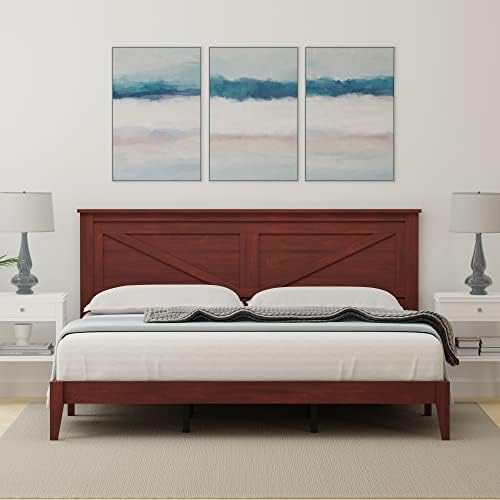 Glenwillow Home Farmhouse Solid Wood Platform Bed in King - Classic Cherry
