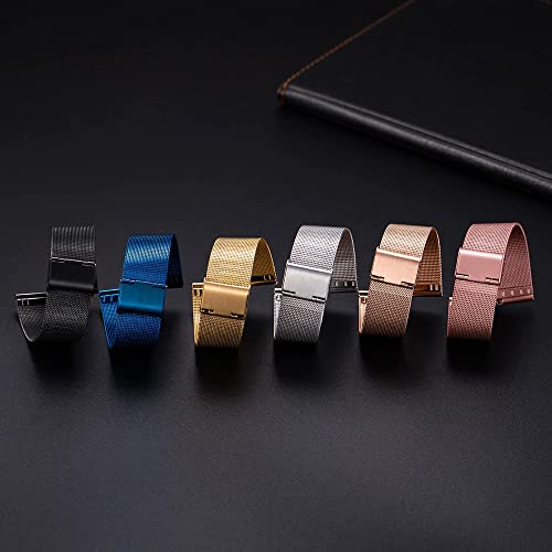 Image of 12mm 14mm 16mm 18mm 20mm 22mm 24mm Mesh Bracelet Stainless Steel Black Blue Golden Rose Pink Silver Brown Watch Band Interchangeble