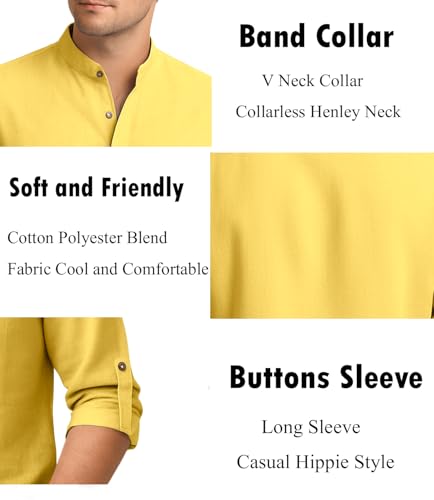Image of Zombom Men's Cotton Blend Kurta Shirt with Full Sleeves Mandarin Collar Neck Solid Pattern for Men Regular Fit Ethnic Wear Casual Festive Top Modern Style | Cotton Shirt for Mens
