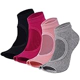 4 Pairs Pilates Toeless Socks Non Slip Grip Barre Ballet Yoga Socks for Women, Anti Skid Cotton Socks for Dance