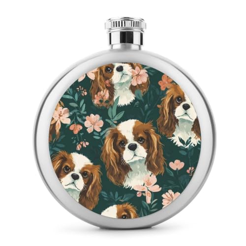 King Charles Spaniel Dog Round Flasks for Liquor Leak Proof 5oz