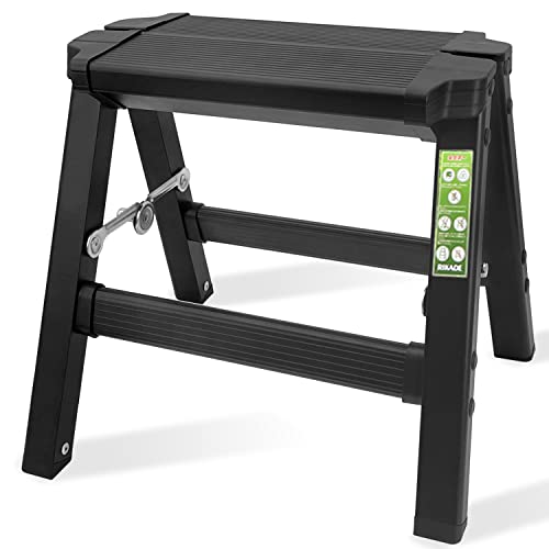 RIKADE アルミ 踏み台 脚立 軽量 折りたたみ ステップスツール はしご 梯子 耐荷重150KG 滑り止め付き フォールディング ステップ台 (ブラック, 一段) 1枚目