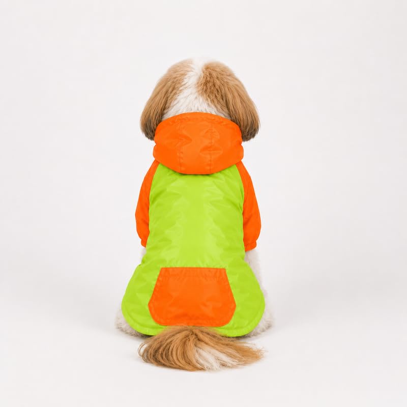 Image of Thunder Tails Dog Raincoat Waterproof Jacket for Dogs with Hood | Double Layer Water Resistant Polyester, Adjustable Fit, Snap Button Closure, Lightweight Pet Rain Wear (Green /Orange, L)