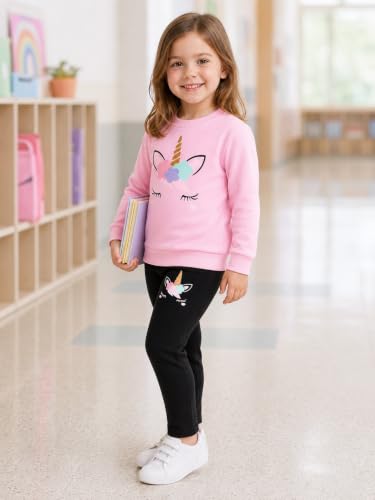 Image of RETSUGO Toddler Girls 2 Piece Outfits Long Sleeve Sweatshirt Leggings Pants Fall Winter Casual Clothes Sets 3‑8 Years