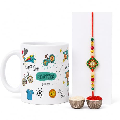 Image of EXPLEASIA Special Rakhi for Brothers with 11 Ounce Multicolor Glitter Abstract Pattern Mug | Rakhi's for Brothers | Rakshabandhan Special | Rakhi Gift | Combo 21