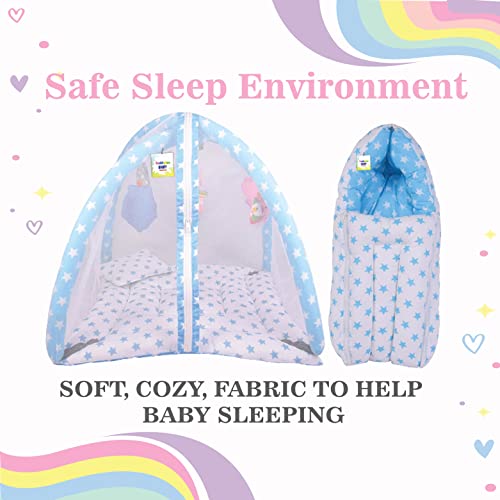 Image of Toddylon Baby Bed New Born Baby Bedding Set Combo of Baby Mattress with Mosquito Net | Bags | Cotton Beds | Carry Bag | Unisex Infants (0-6 Months) (2PCS Set)