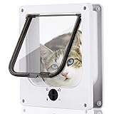 Smilelove Pet Doors, Cat Flap Door Magnetic with 4 Way Rotary Lock for Cats, Kitties, Upgraded Version (Inner Size 9.3'x10.6'White Large)