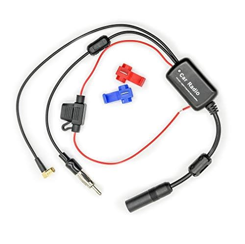 POBADY FM/AM Car Antenna Signal Amplifier Booster DIN Female to DIN Male to SMB Female Right Angle Adapter 12V Digital Radio Antenna Booster Amplifier