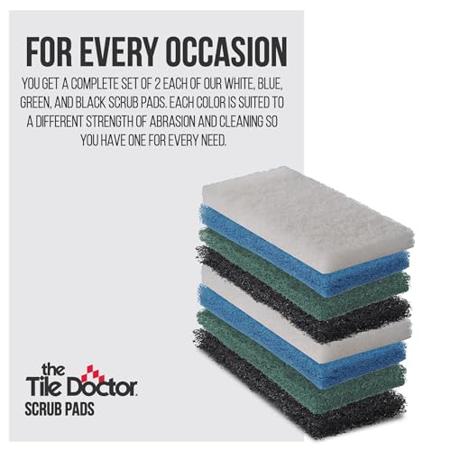 Image of Scrub Doctor 8-Pack of 10 x 4.5 x 1 in. Assorted Large Scrub Pads with Pole Adapter and Handheld Scrub Pad Holder, Set of Light to Strongly Abrasive Scrubbing Pads for Various Purposes