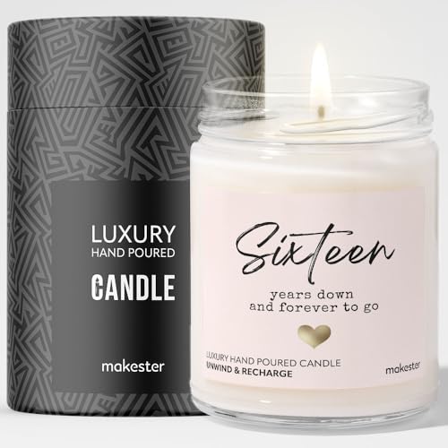 16th Wedding Anniversary Candle Gift – Luxury Soy Wax – Vanilla, Jasmine, Sugared Almond – Makester