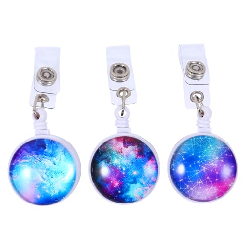 Abaodam 3個可伸?星空デザインバッジホルダーリール 軽量 コンパクト ホルダー付き オフィス イベント用名札クリップ