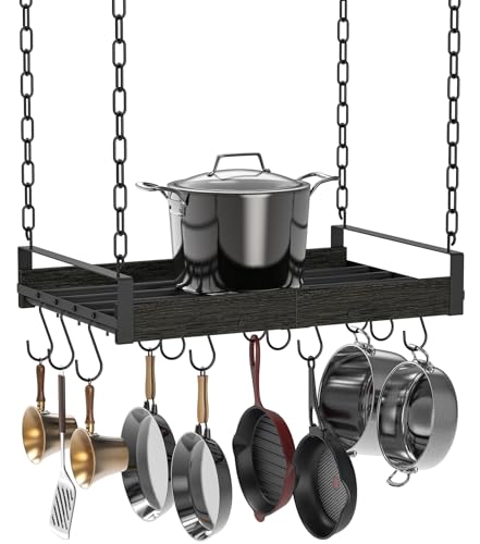 Creso hom Hanging Pot Rack, 24x13 Inches Pot Hangers for Kitchen, Pan Hanging Rack with 12 S-Shaped Hooks, Vintage Ceiling Mounted Pan Holder for Cookware Storage, Charcoal Grey