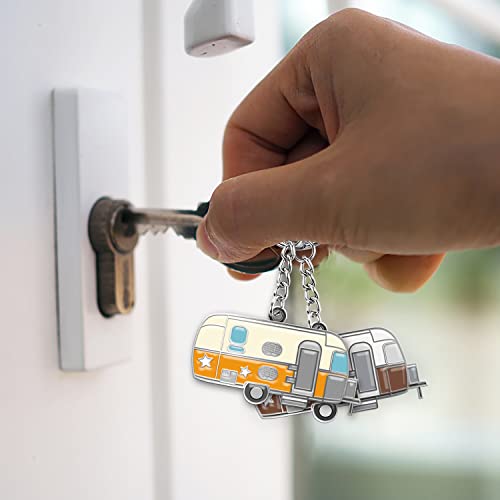 Image of Camper Keychain Happy RV Keyring RV Keychain Couples Keychain Set Gifts for Men Women Camping Accessories 2 Pack