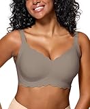 LUXMAY Women's Seamless Bras Scalloped Push Up Bras No Underwire Comfort Bralettes Soft Everyday Bra Coffee M
