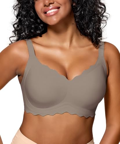 Womens Full Coverage Wire Free Bra - Plus Size Bras with Support and Lift Scalloped Everyday Comfort Bralettes