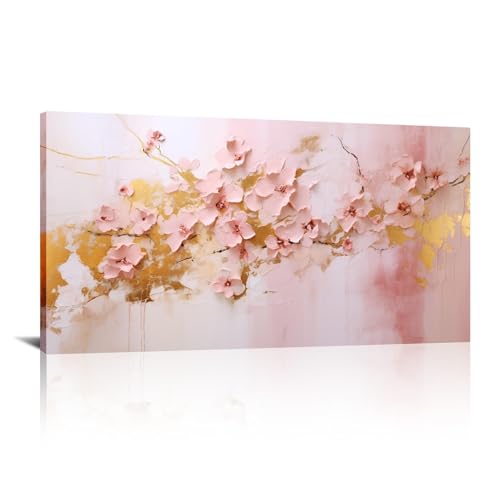 Décoration murale abstraite moderne fleurs roses motif marbre doré 50x100cm