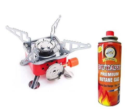 Image of Portable Gas Stove - 2 x 225 g Butane Gas Can - Camping Stove (Stone + Cane)