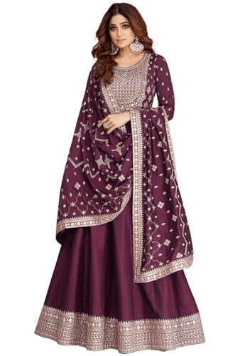 Image of Girl's Fashion Hub's Anarkali Gown with duaptta Set for Women, Chinon Silk Fabric || Ethnic Gown for Women