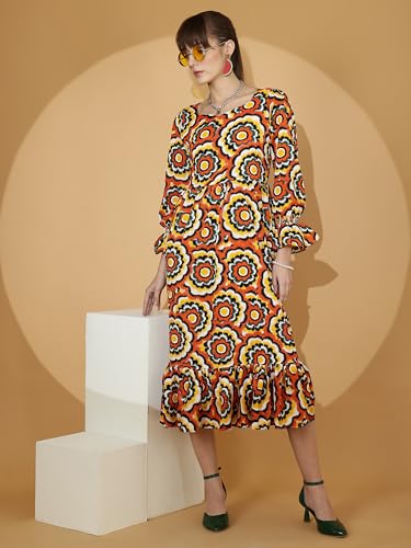 Image of Sheetal Associates Women's Casual Flared Sleeve Crepe Floral Fit and Flare Dress