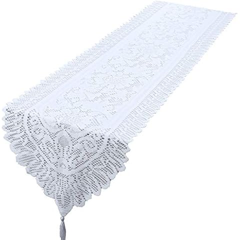 mookaitedecor Lace Table Runner for Wedding Party Coffee Table Decor White, 13 x 59 Inch Cover