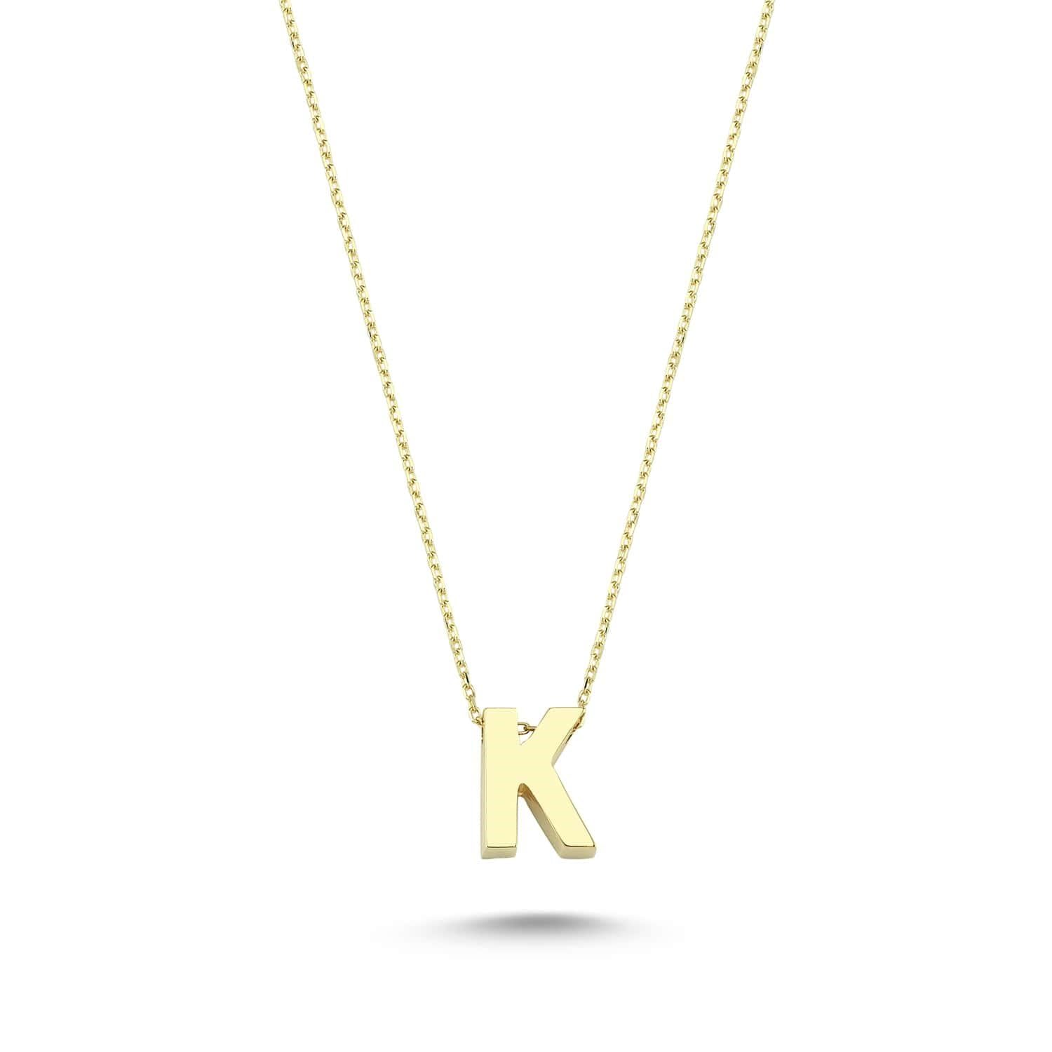 Wish Carat 14k Solid Gold Initial Necklace with Dainty Charm Pendant