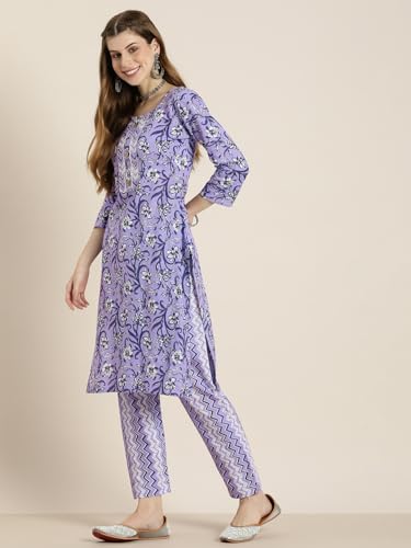 Shiv Textiles Pure Cotton Kurta Set For Women(9002-Purple-Xl)